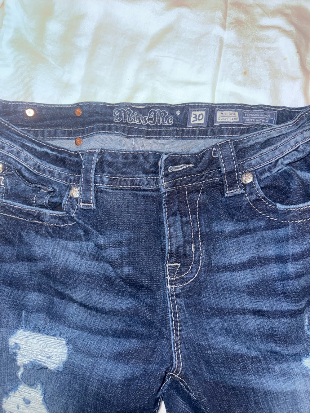 Miss Me Women's Dark Blue Boyfriend Jeans with Distressed Detail